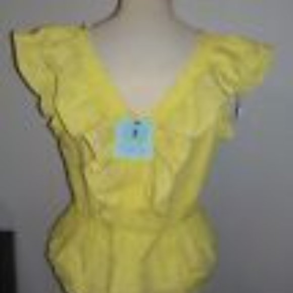 CECE BY CYNTHIA STEFFE MS SIZE LARGE BRIGHT YELLOW RUFFLE FRONT PEPLUM BLOUSE - Picture 3 of 6